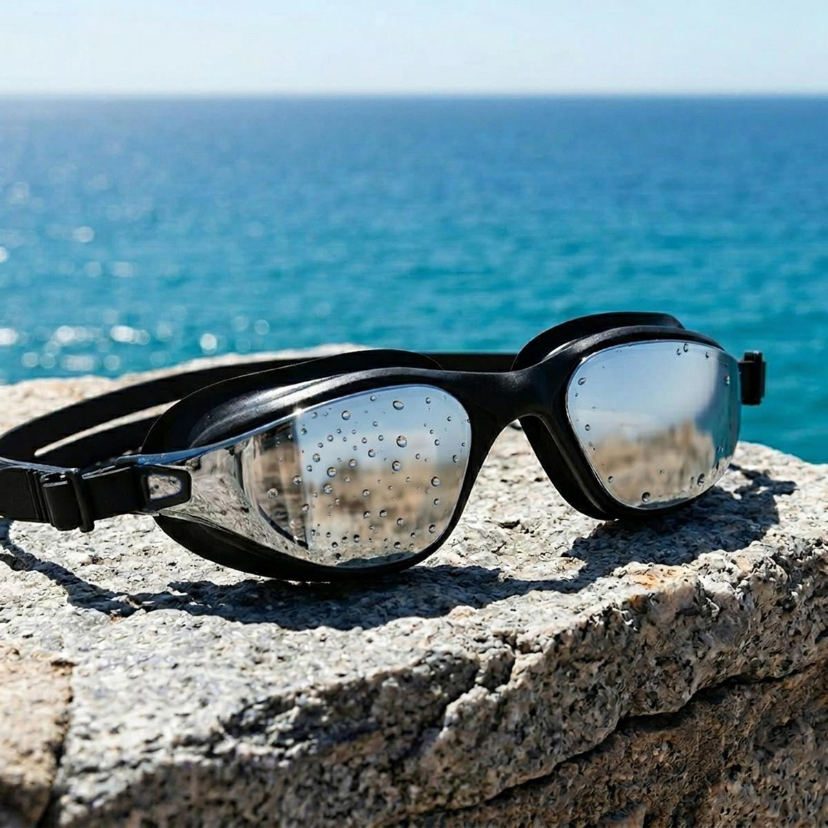 AquaLuxe Swim Goggles Black Max Silver Mirror Lenses
