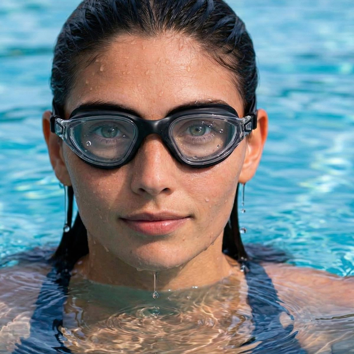 AquaLuxe Clear Lens POD Black Swim Goggles