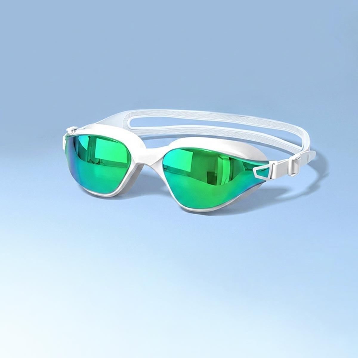 AquaLuxe White Line Swim Goggles - Green Mirror Lenses
