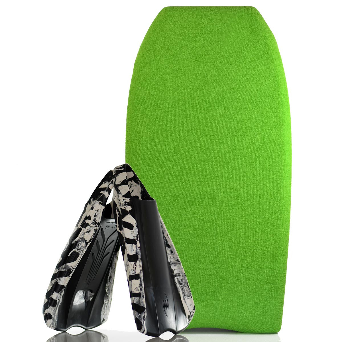 Bodyboard Stretch Cover Lime and Bodyboard Swim Fins PF2 Black/White