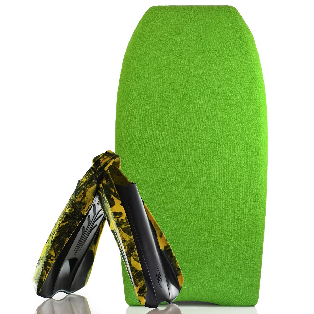 Bodyboard Stretch Cover Lime and Bodyboard Swim Fins PF2