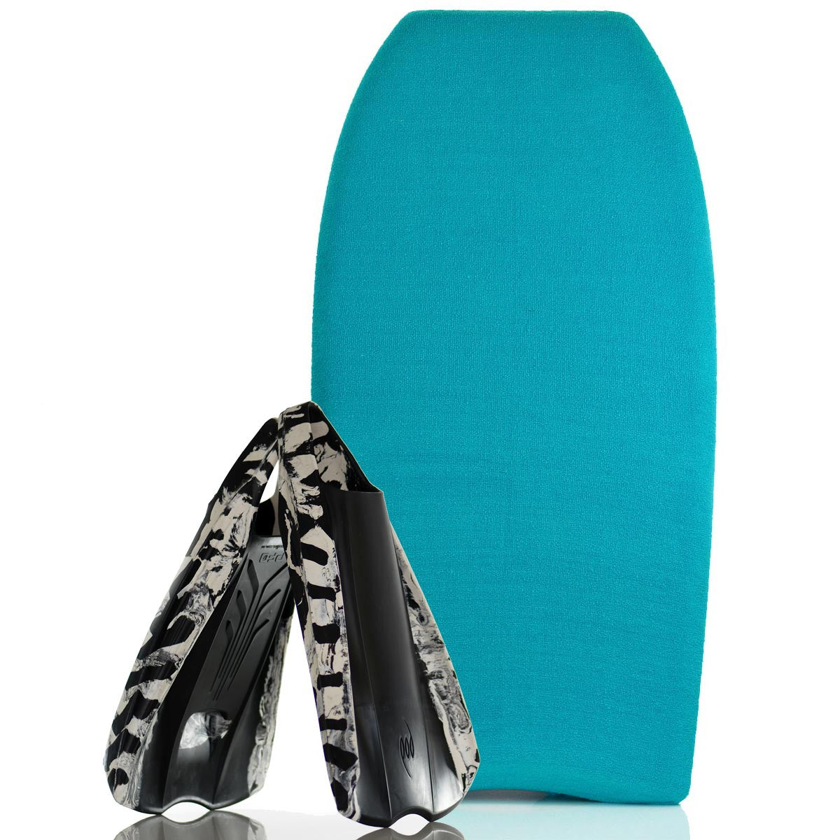 Bodyboard Stretch Cover Blue and Bodyboard Swim Fins PF2 Black/White