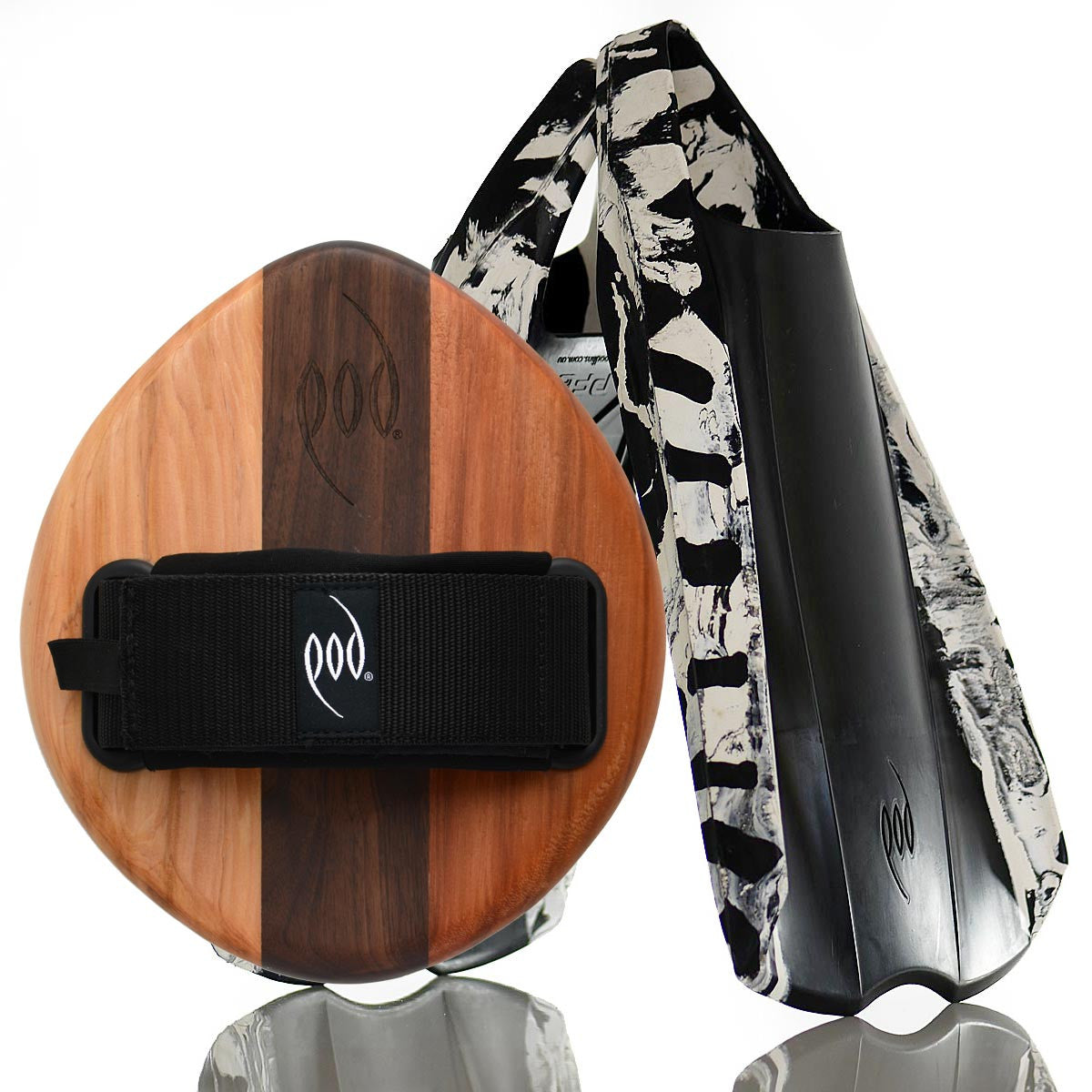 EGO Cedar/Walnut POD Handboard PF2 Swim Fins Black/White