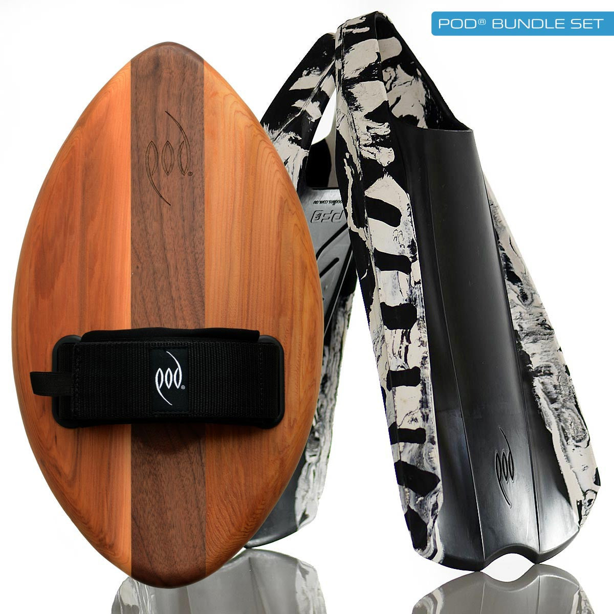FLO Cedar/Walnut POD Handboard PF2 Swim Fins Black/White