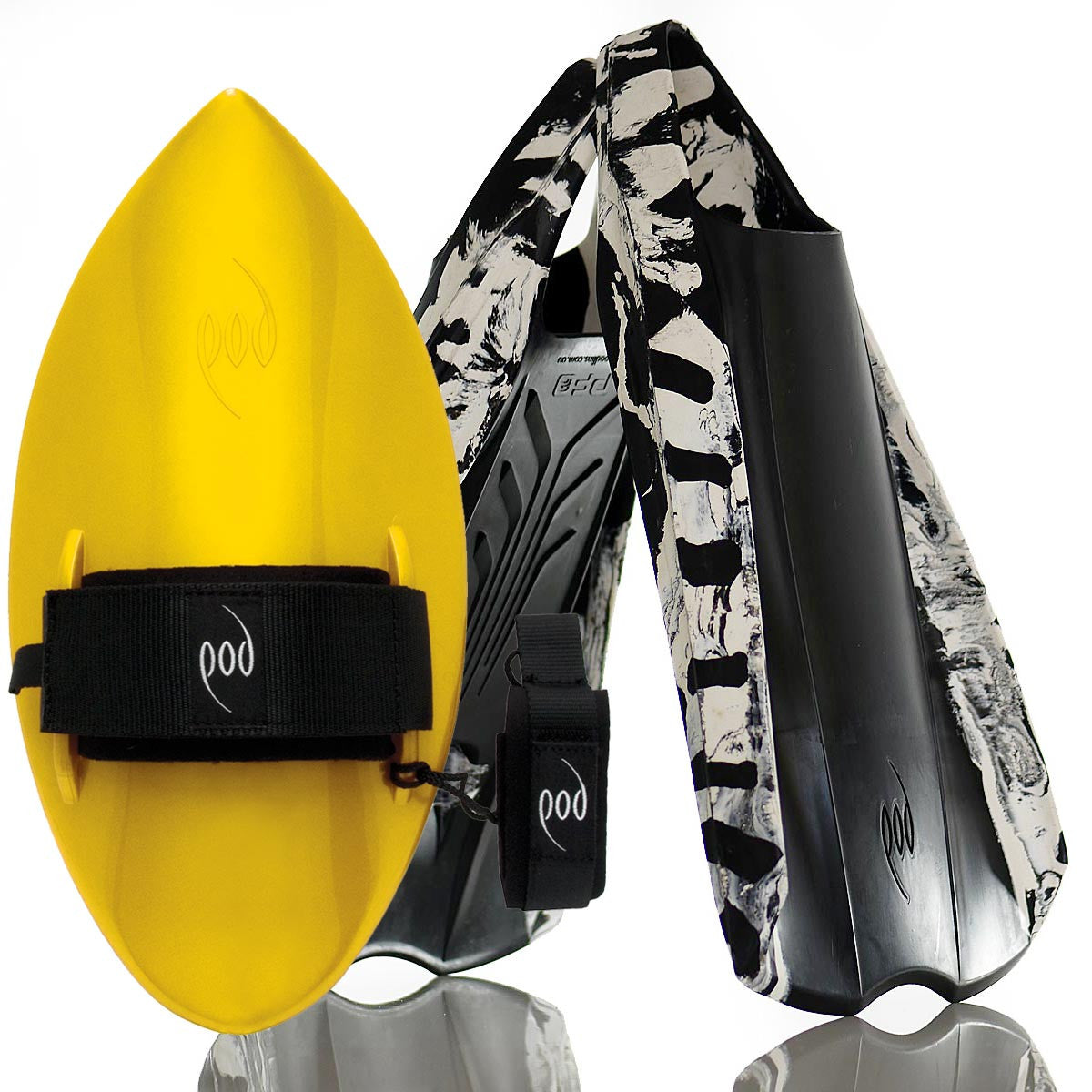 Yellow Handboard Black/White PF2 POD Swim Fins