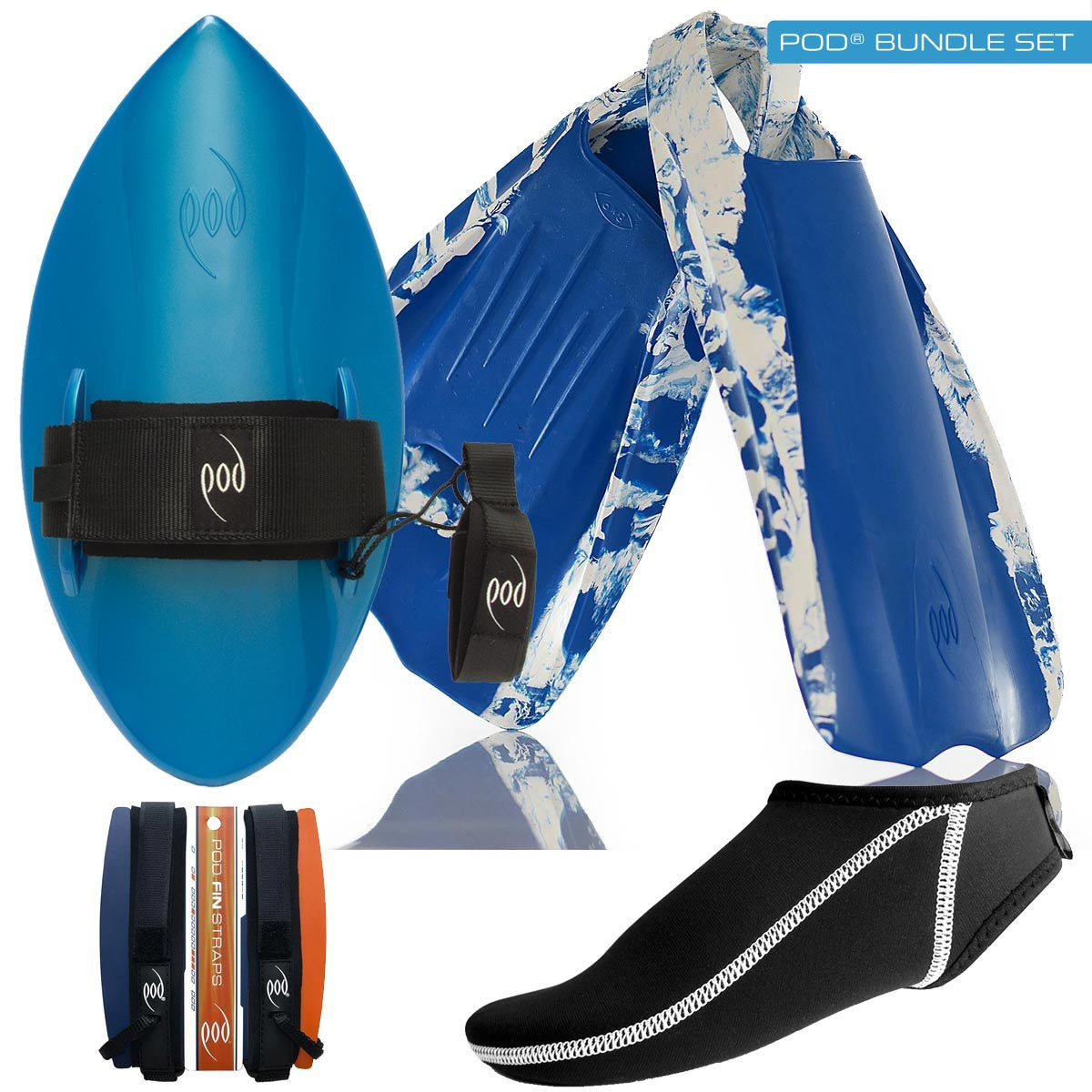 PF1 POD Swim Fins Blue/White Aqua Blue Handboard Fin Socks and Savers