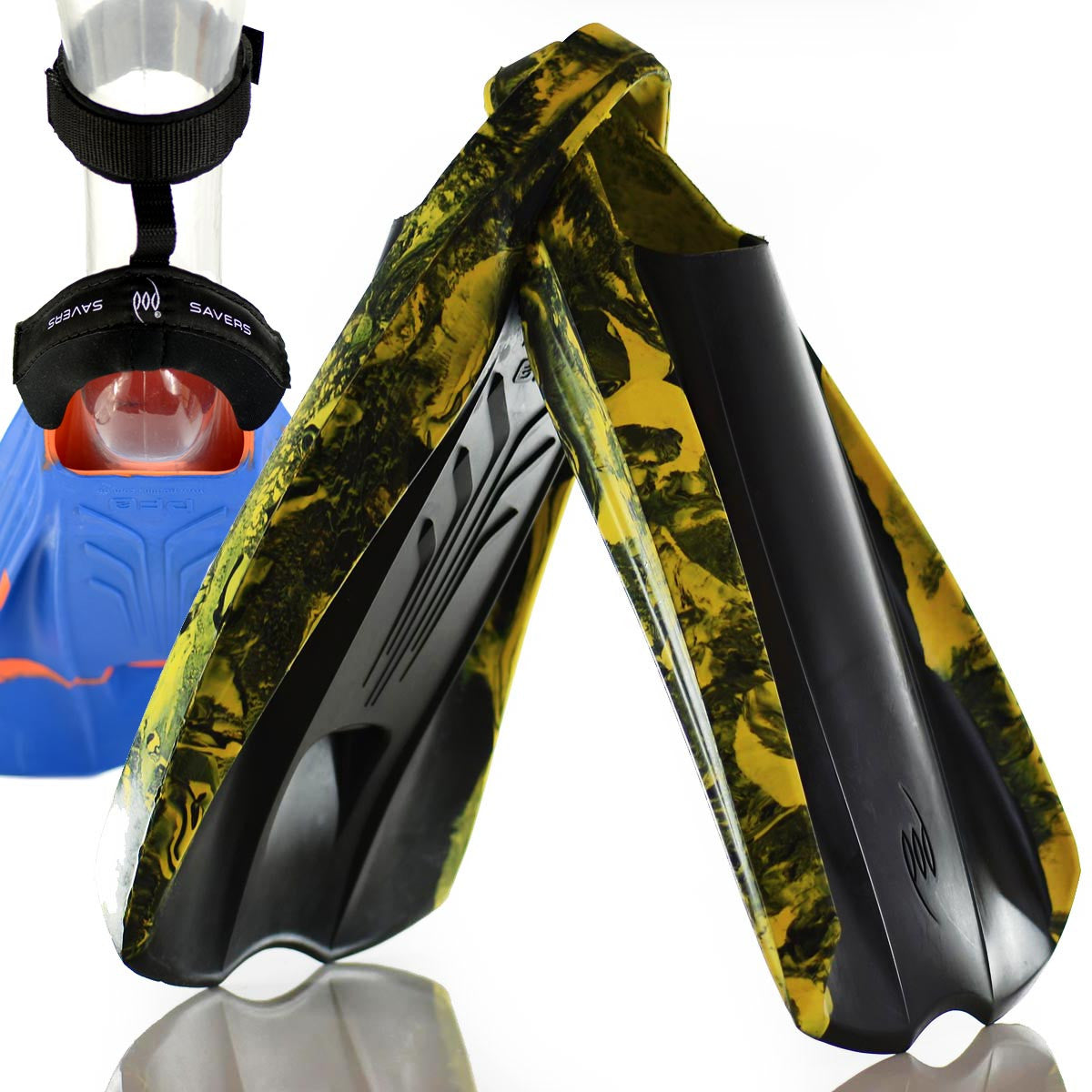 PF2 POD Swim Fins Black/Yellow Heel Protectors Fin Savers