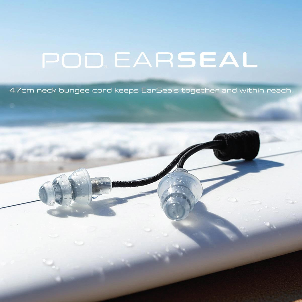POD® EarSeal – 47 cm neck bungee cord keeps EarSeals together and within reach.