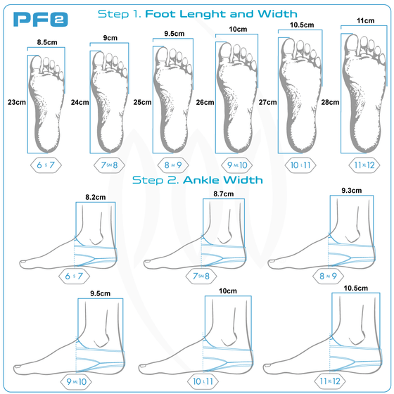 Foot and Ankle Size Guide POD PF2 Swim Fins