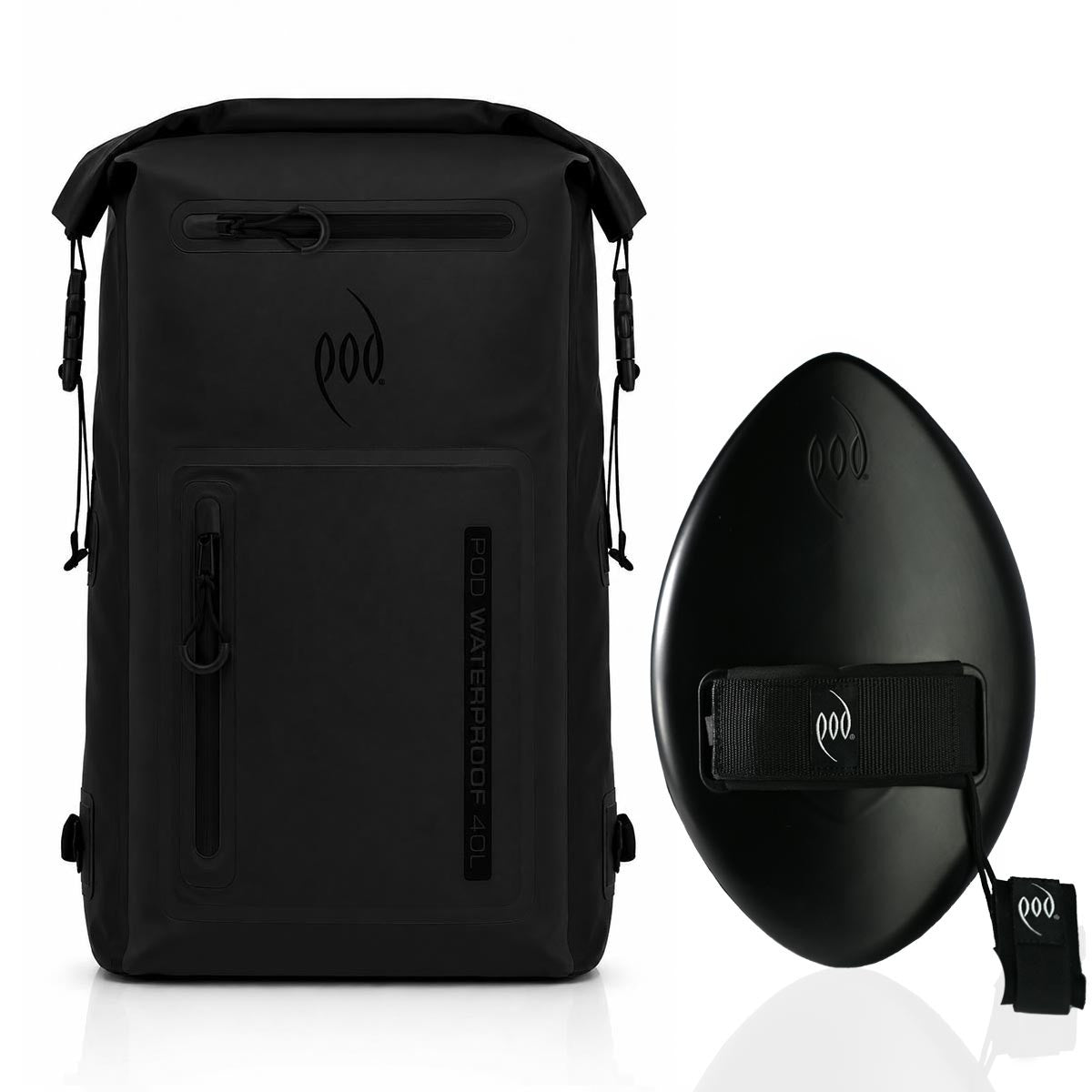 POD Black/Black Waterproof Backpack 40L + Stealth Black WOW 13" Handboard