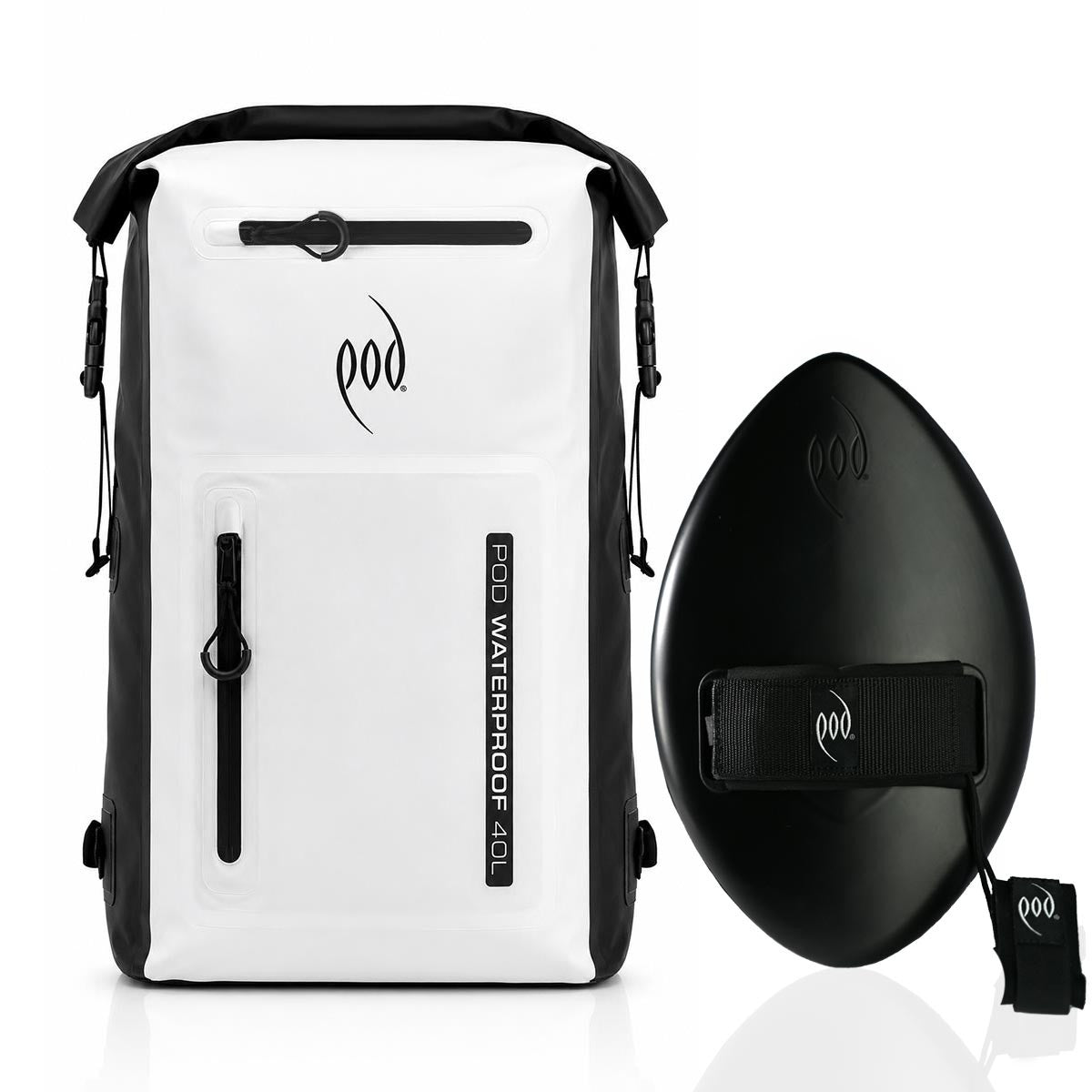 POD Black/White Waterproof Backpack 40L + Stealth Black WOW 13" Handboard