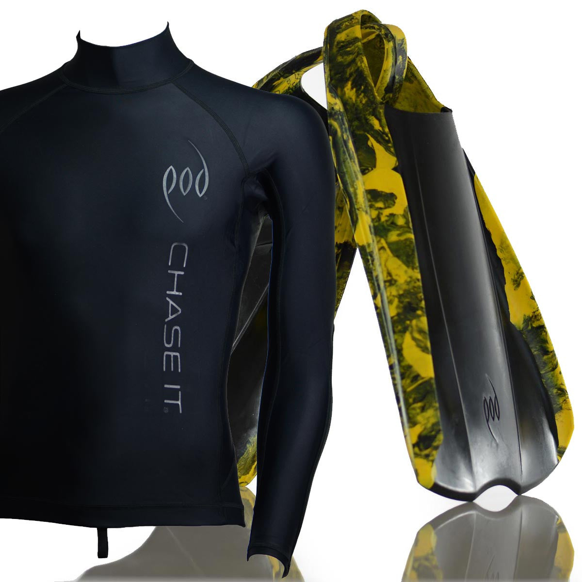 PF2 POD Swim Fins Black/Yellow Long Sleeve Rash Shirt