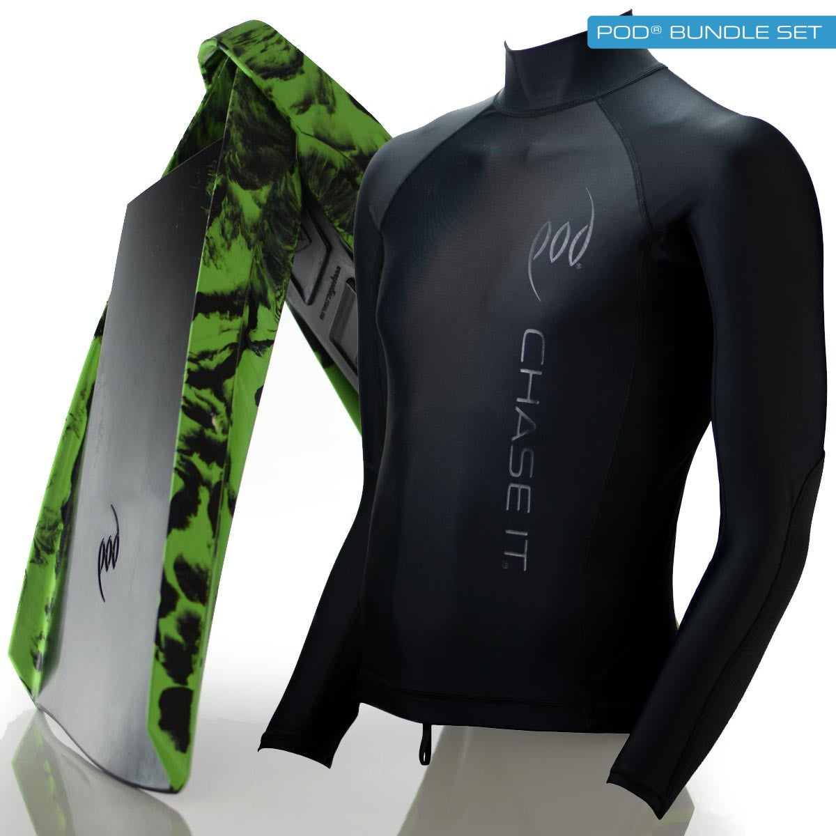 PF3 POD Swim Fins Black/Lime Long Sleeve Rash Shirt