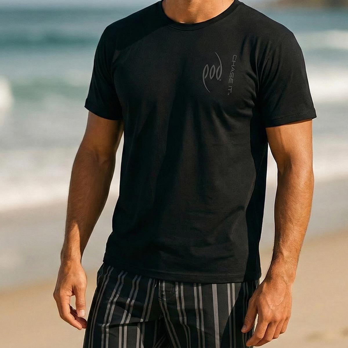 Black Print POD Logos on Black T-Shirts