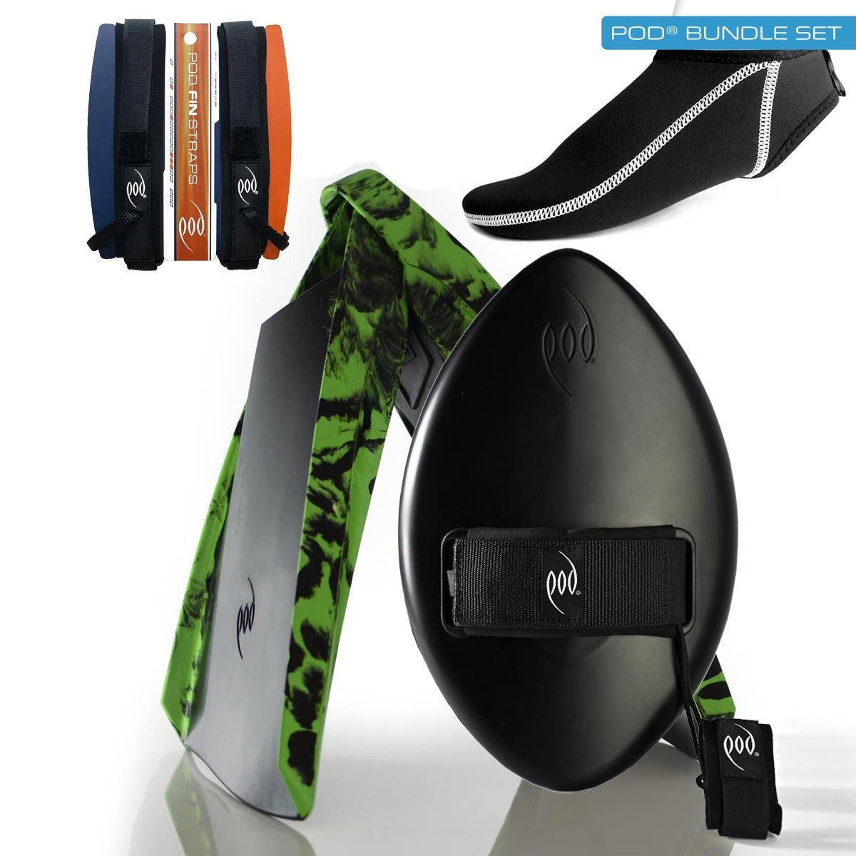 Stealth Black WOW Handplane + Black/Lime POD 3 Swim Fins + Fin Socks + Fin Savers