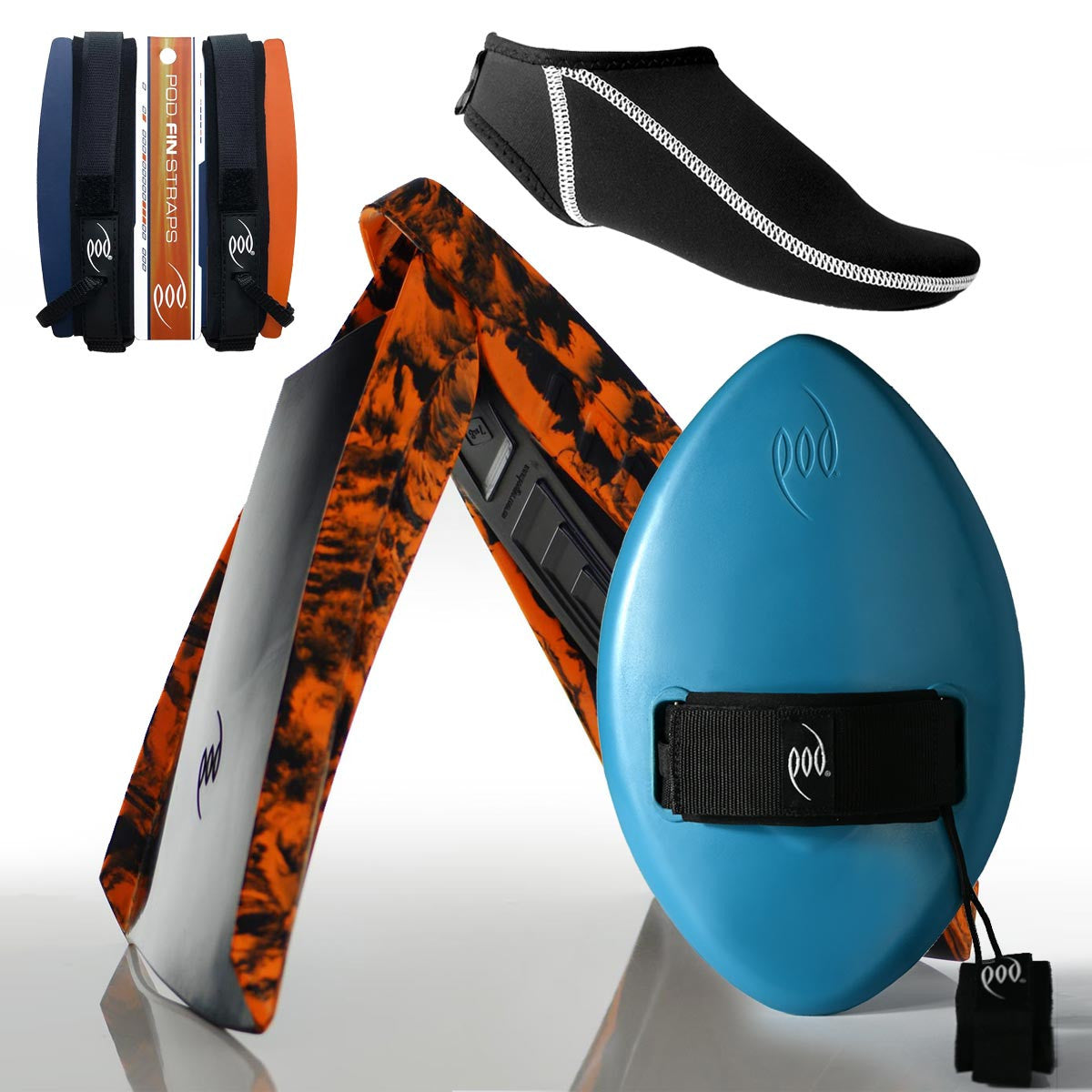 Tropical Teal WOW Handplane + Black/Orange POD 3 Swim Fins + Fin Socks + Fin Savers
