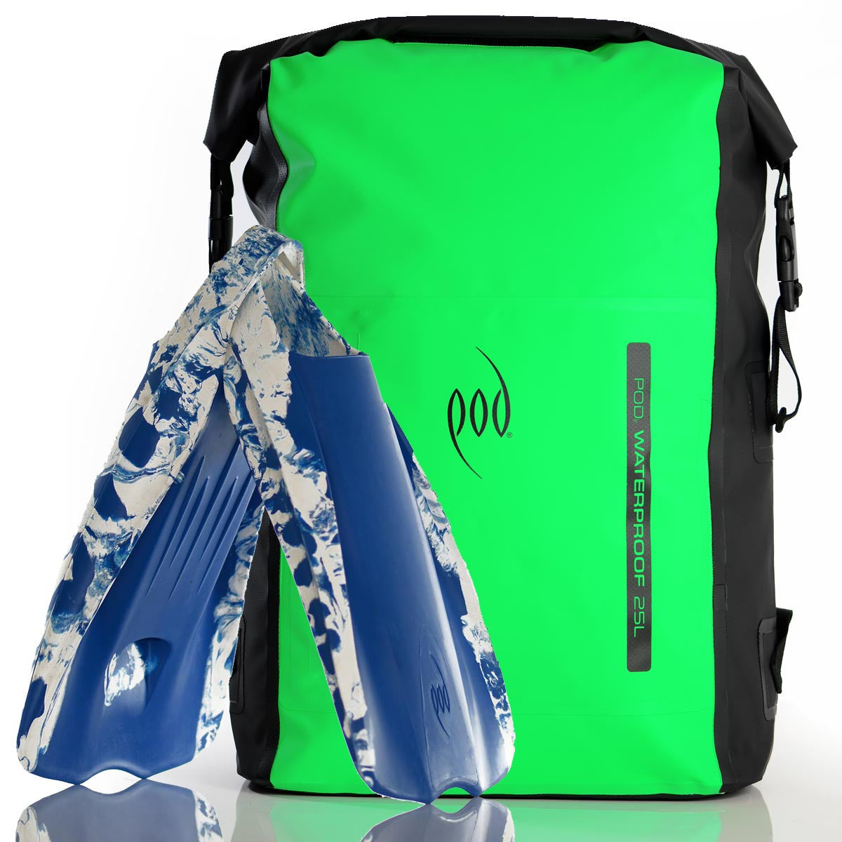 Black Green Dry Bag Rucksack Blue White PF1 POD Swim Fins