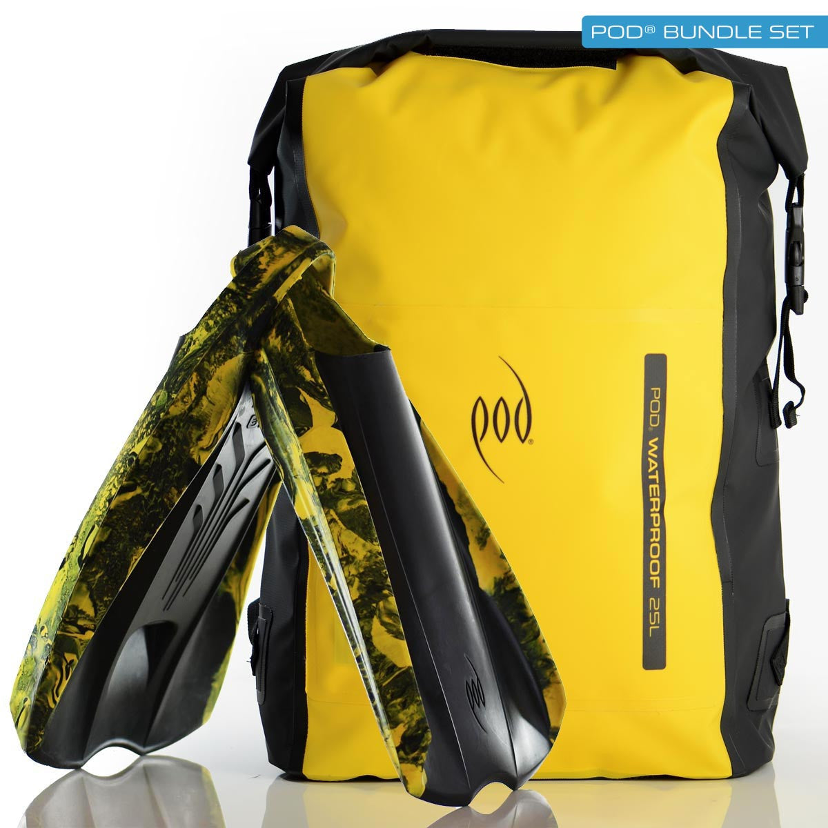 Waterproof Backpack Black Yellow 25L Rucksack Dry Bag PF2 POD Swim Fins Black Yellow