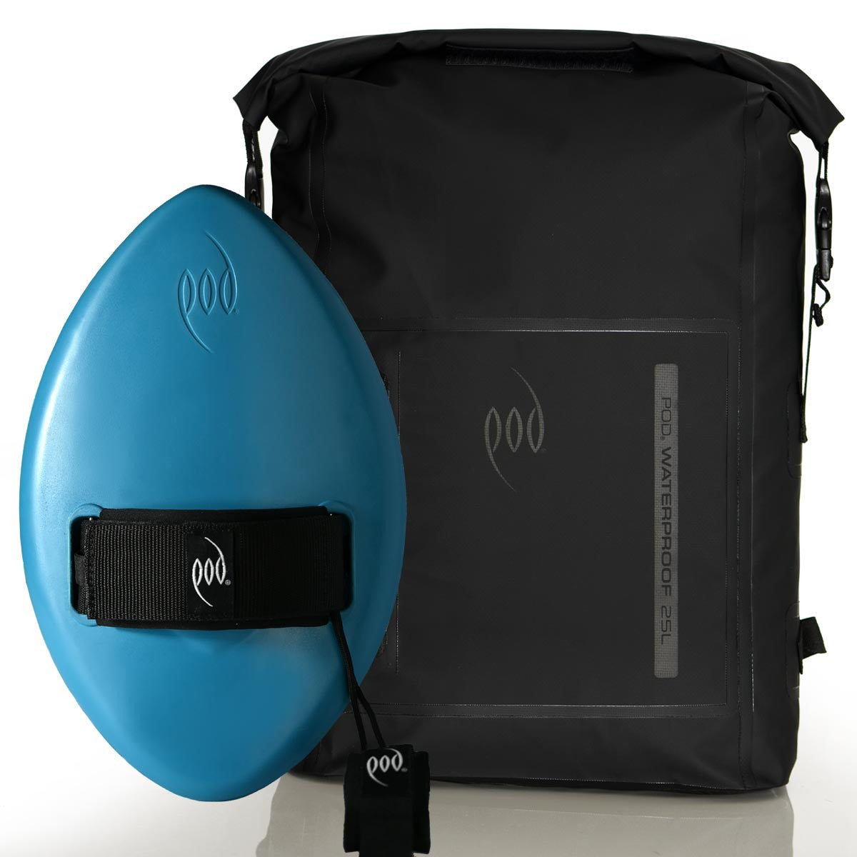 Black and Black Waterproof Backpack + Tropical Teal WOW Handplane