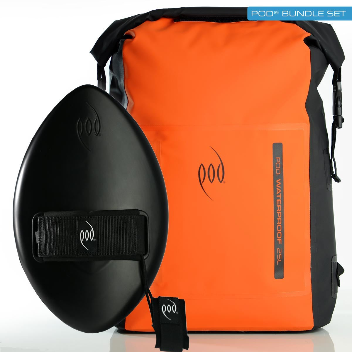 Black and Orange Waterproof Backpack + Stealth Black WOW Handplane