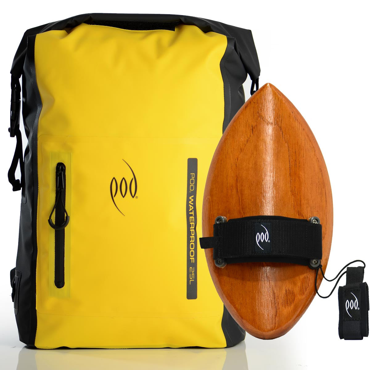Waterproof Backpack Black Yellow Hand-crafted Wood Bodysurfing Handboard