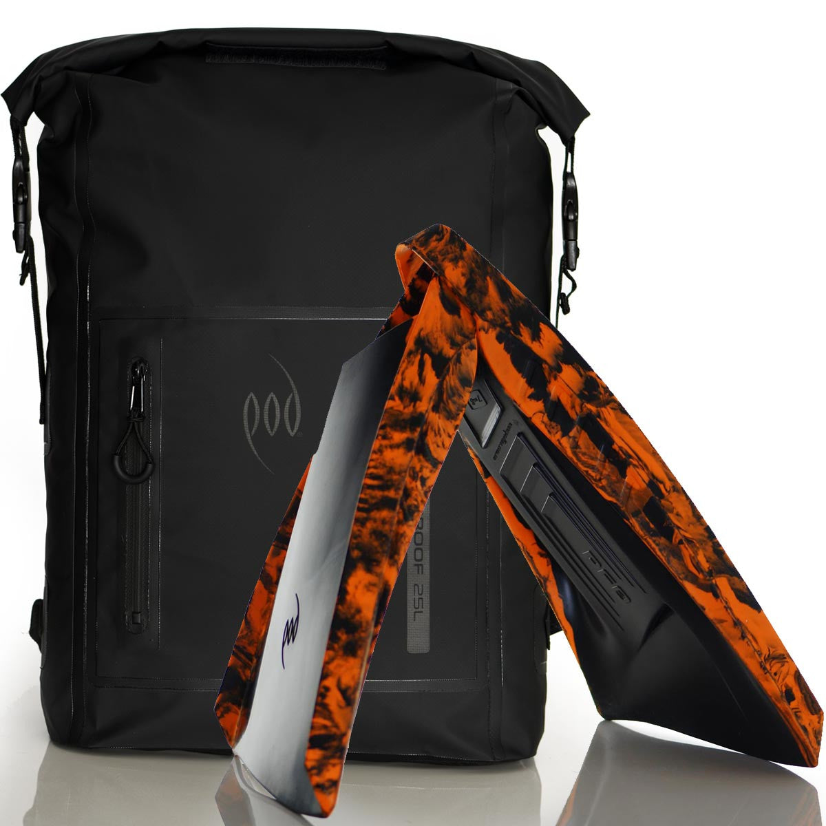 Waterproof Rucksack Black Black 25L Backpack Dry Bag PF3 POD Swim Fins Black Orange