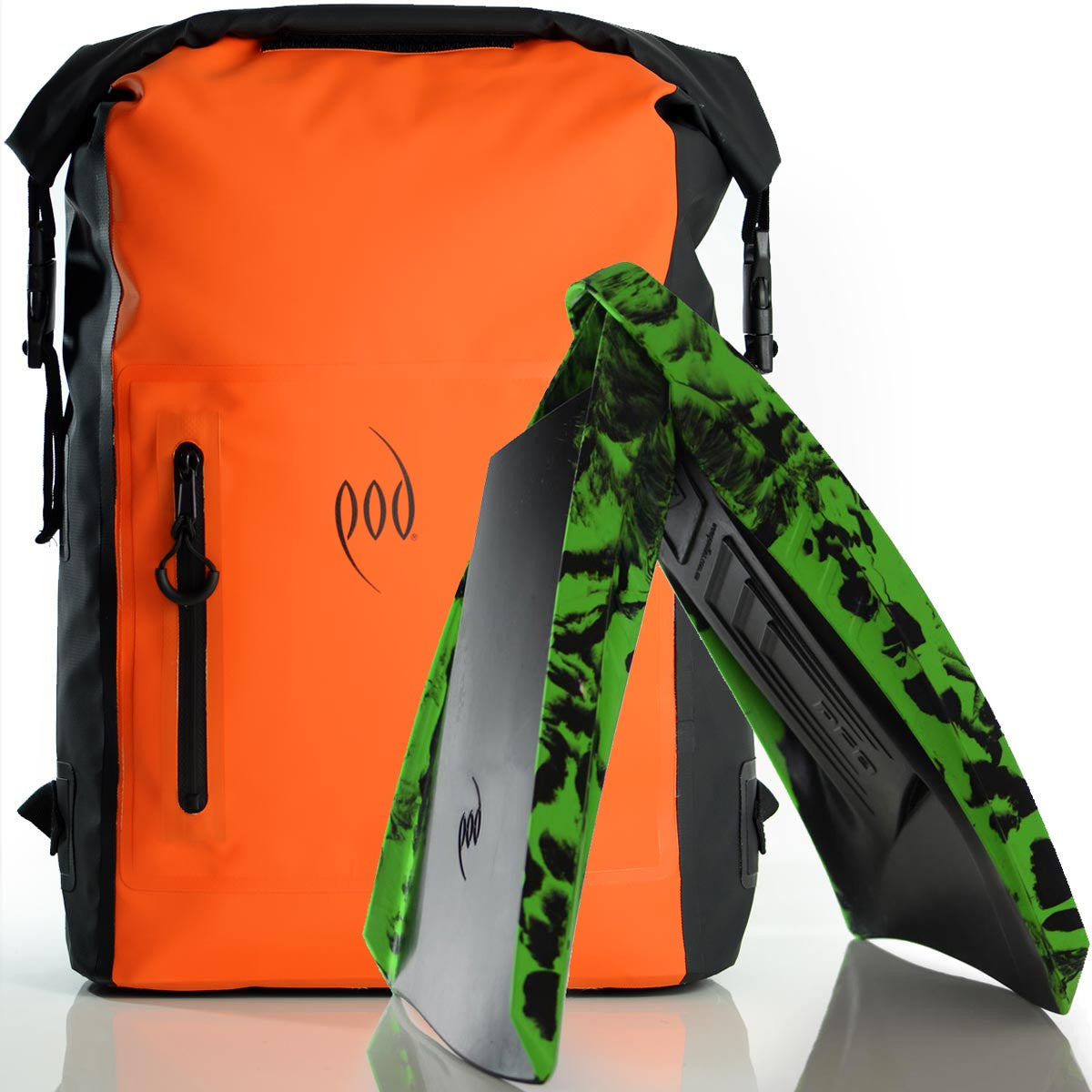 Waterproof Rucksack Black Orange 25L Backpack Dry Bag PF3 POD Swim Fins Black Green
