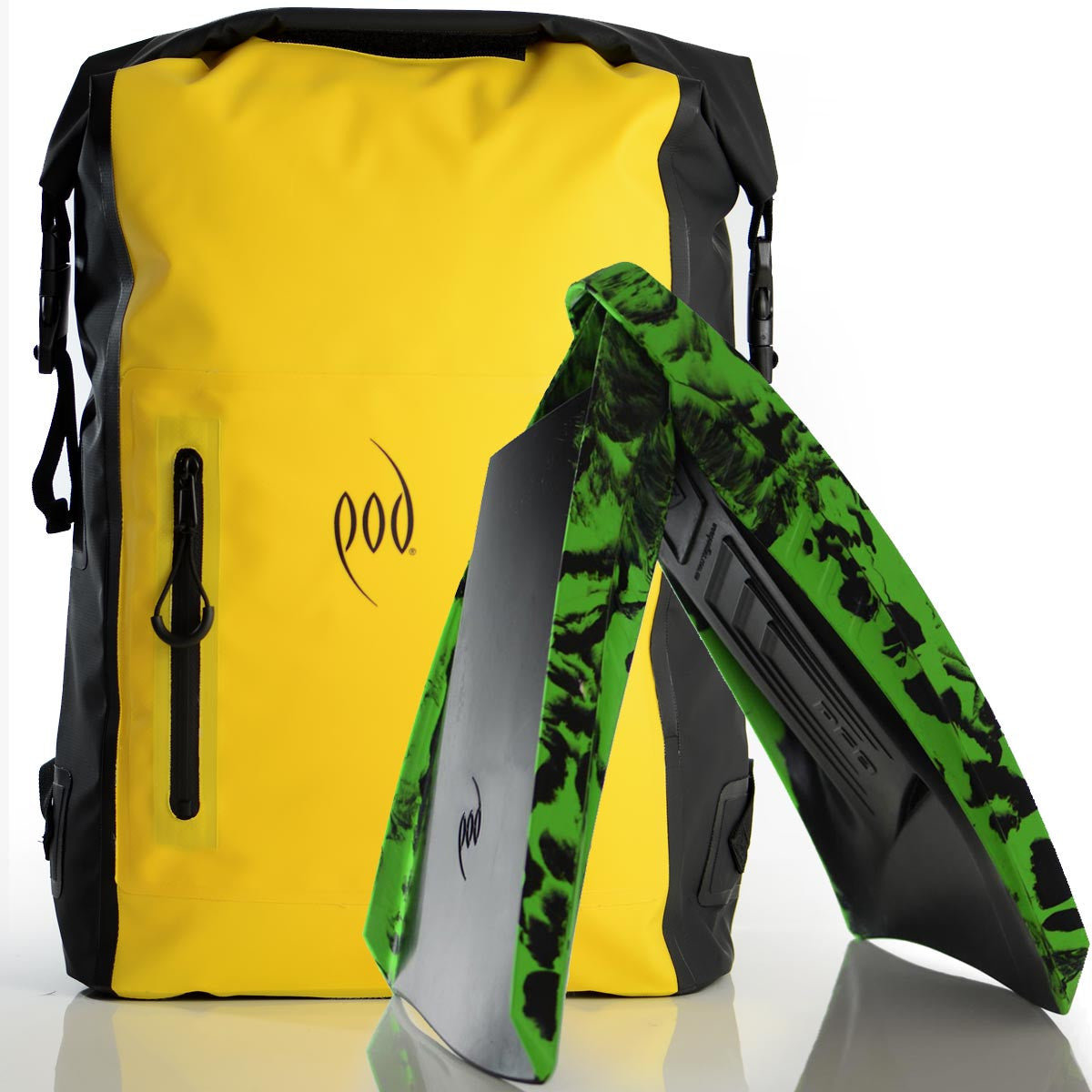 Waterproof Rucksack Black Yellow 25L Backpack Dry Bag PF3 POD Swim Fins Black Green