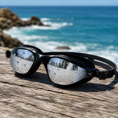 POD Black Max Silver Mirror Lenses AquaLuxe Swim Goggles