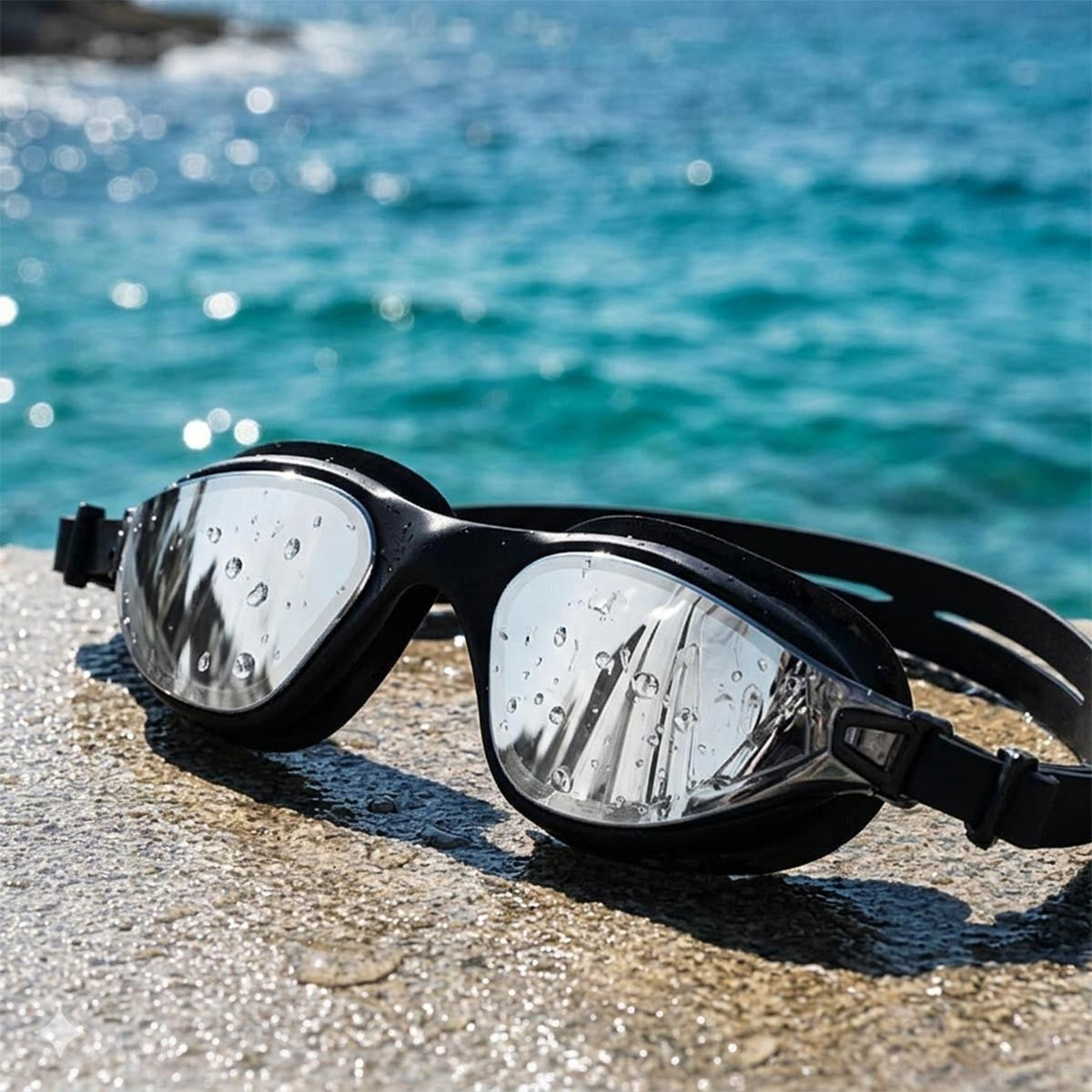 AquaLuxe Black Max Swim Goggles Silver Mirror Lenses