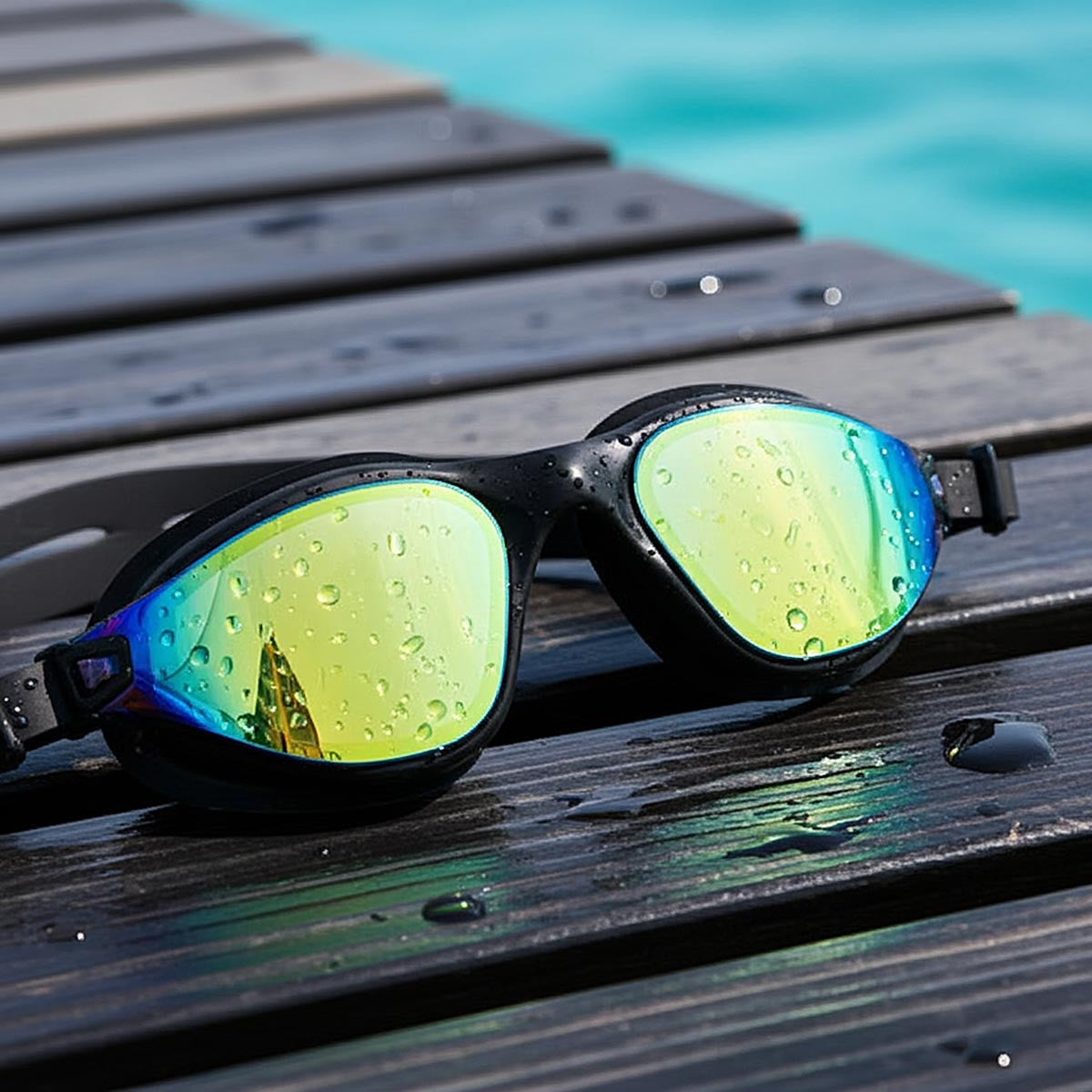 Gold Mirror Lenses AquaLuxe Black Swim Goggles by POD®