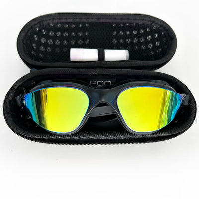 Black with Gold Mirror Lens AquaLuxe Swim Goggles