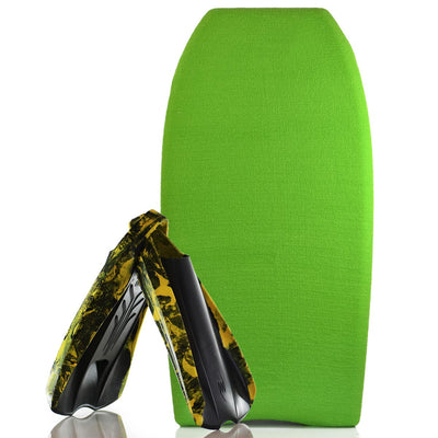 Bodyboard Stretch Cover Lime and Bodyboard Swim Fins PF2