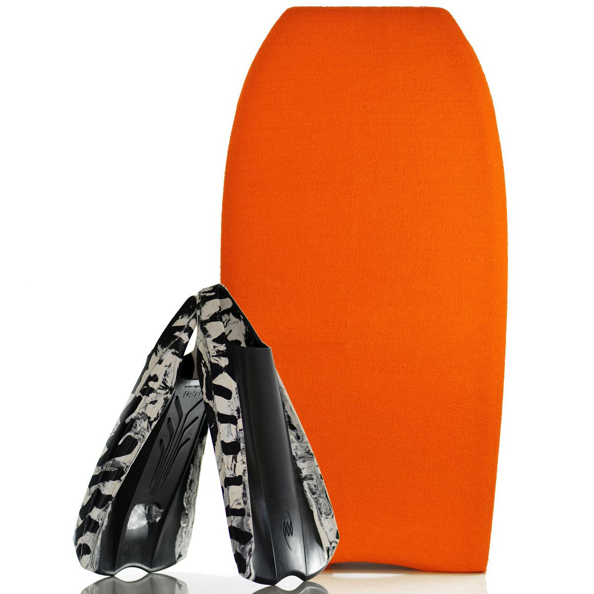 Bodyboard Stretch Cover Orange and Bodyboard Swim Fins PF2 Black/White