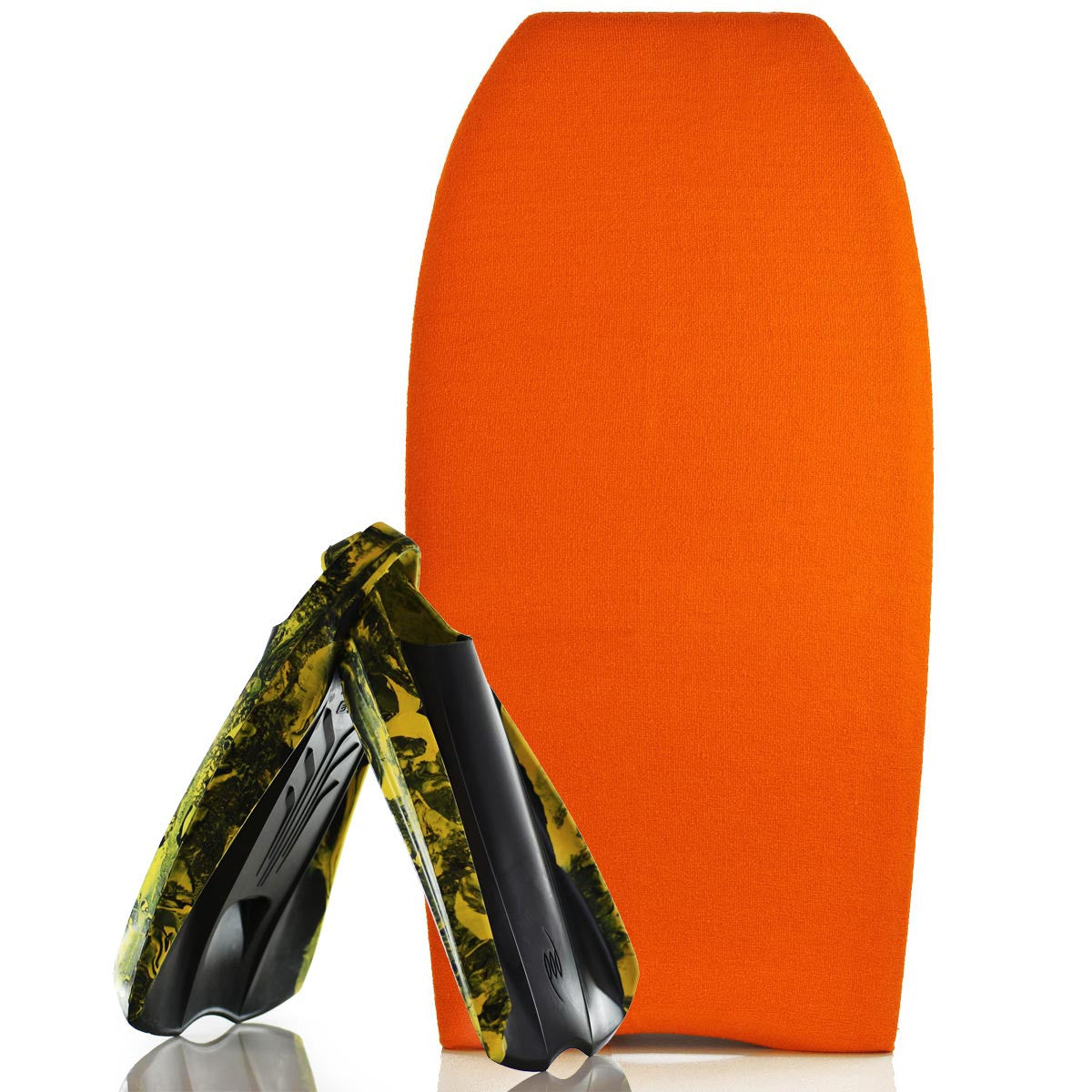 Bodyboard Stretch Cover Orange and Bodyboard Swim Fins PF2