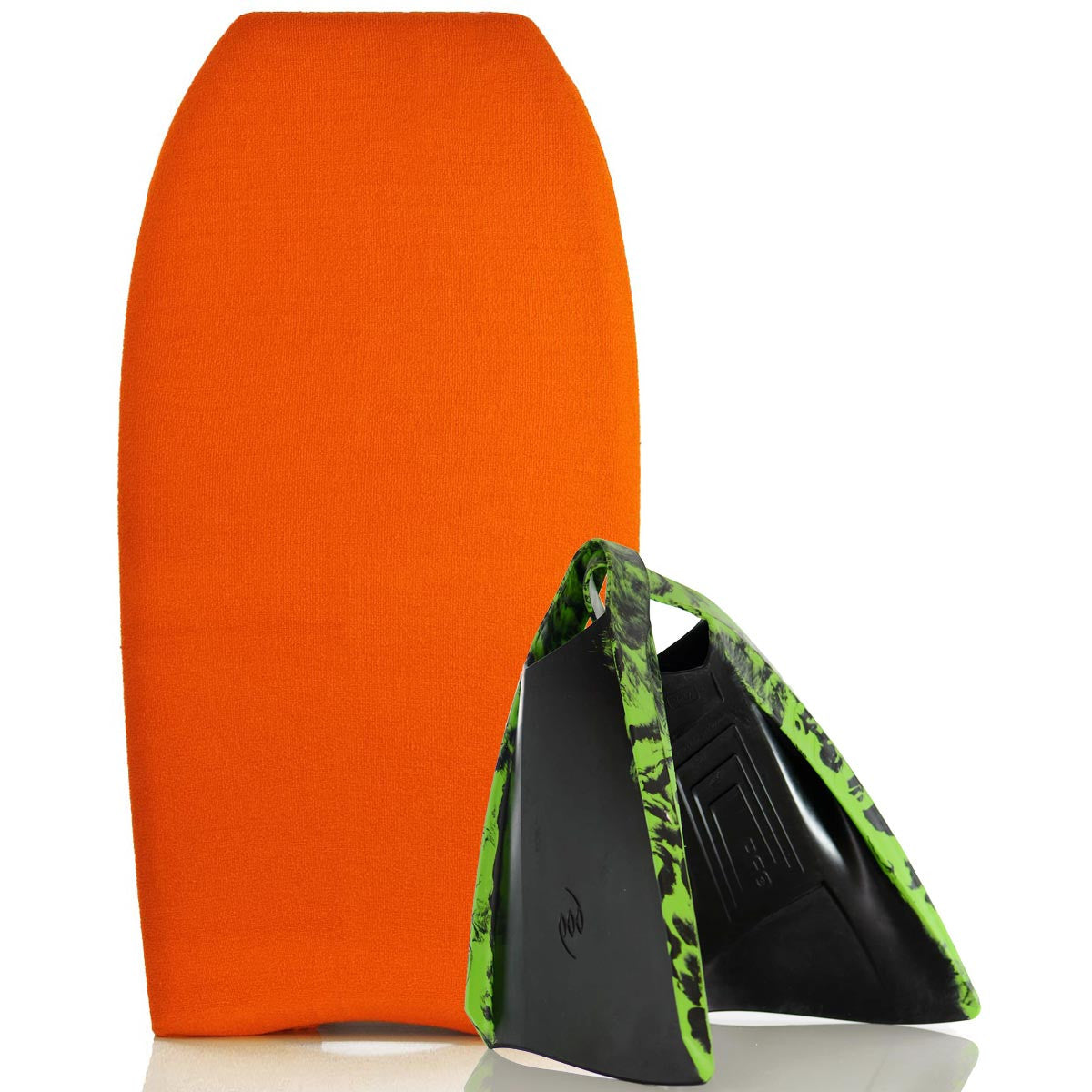 Bodyboard Stretch Cover Orange and Bodyboard Swim Fins PF3 Black/Lime
