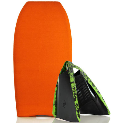 Bodyboard Stretch Cover Orange and Bodyboard Swim Fins PF3 Black/Lime