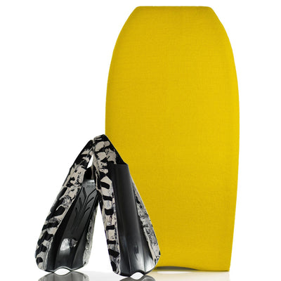 Bodyboard Stretch Cover Yellow and Bodyboard Swim Fins PF2 Black/White