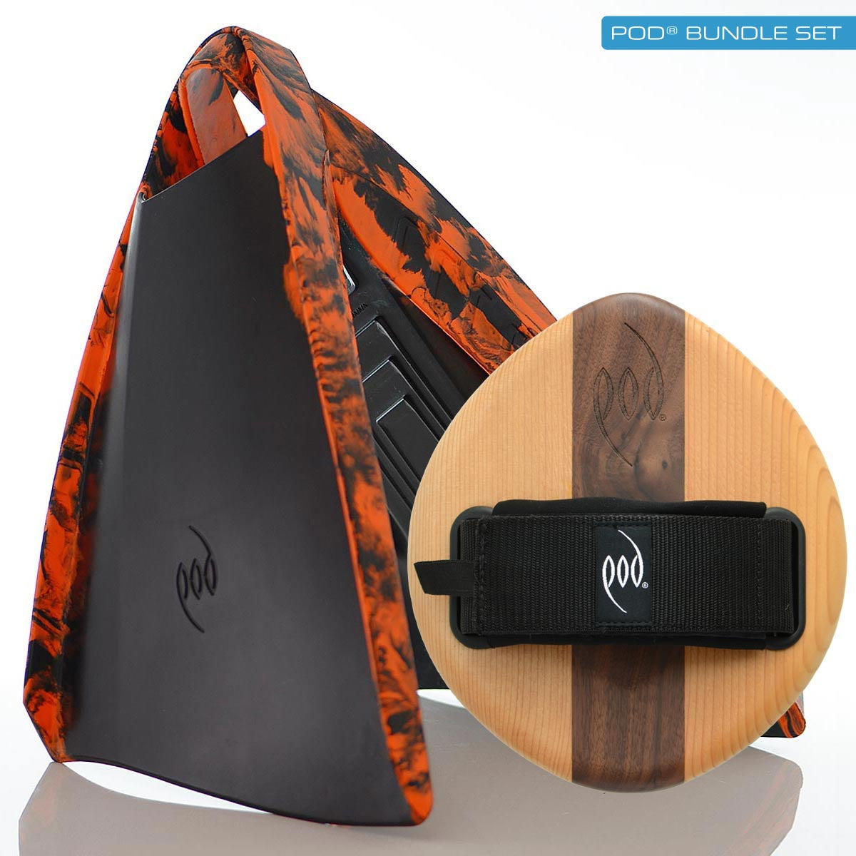 EGO Cedar/Walnut POD Handboard PF3 Swim Fins Black/Orange
