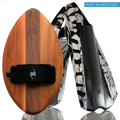 FLO Cedar/Walnut POD Handboard PF2 Swim Fins Black/White