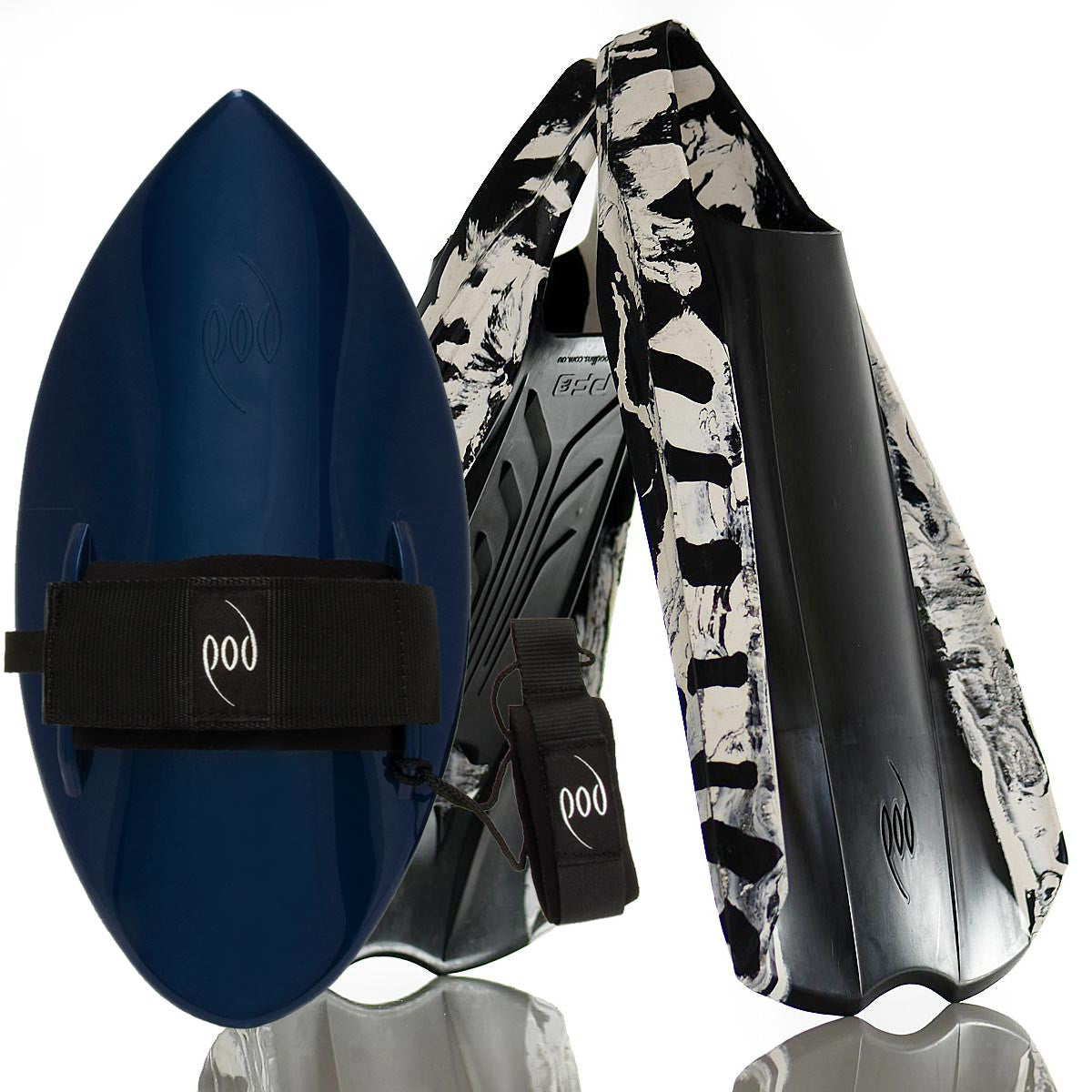 Black/Blue Handboard Black/White PF2 POD Swim Fins