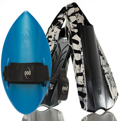 Aqua Blue Handboard Black/White PF2 POD Swim Fins