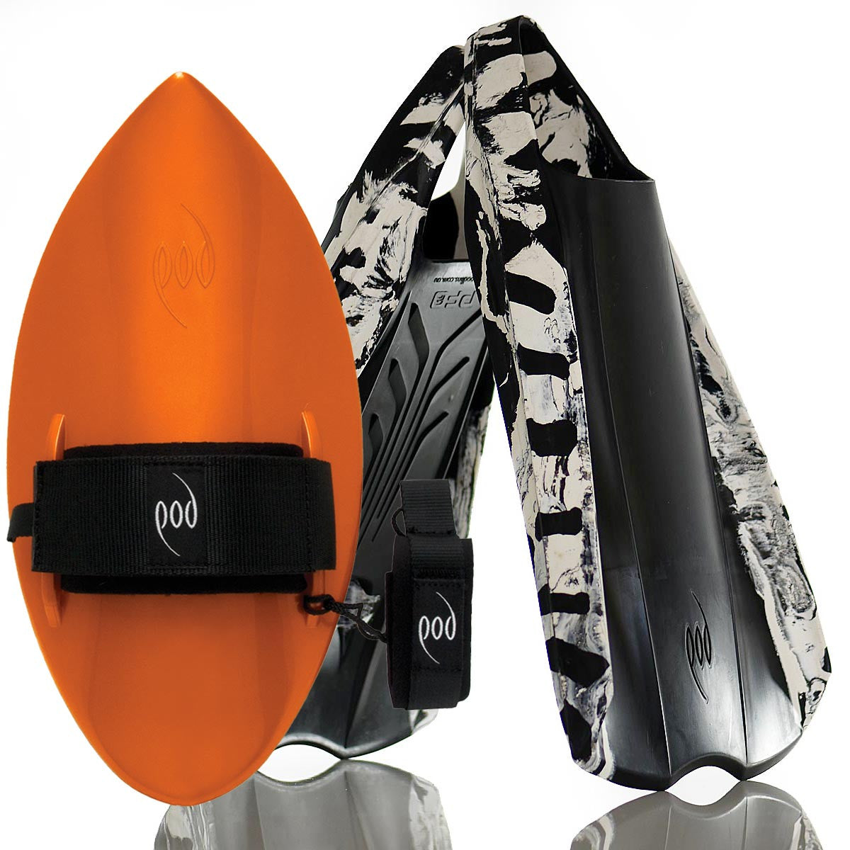 Orange Handboard Black/White PF2 POD Swim Fins
