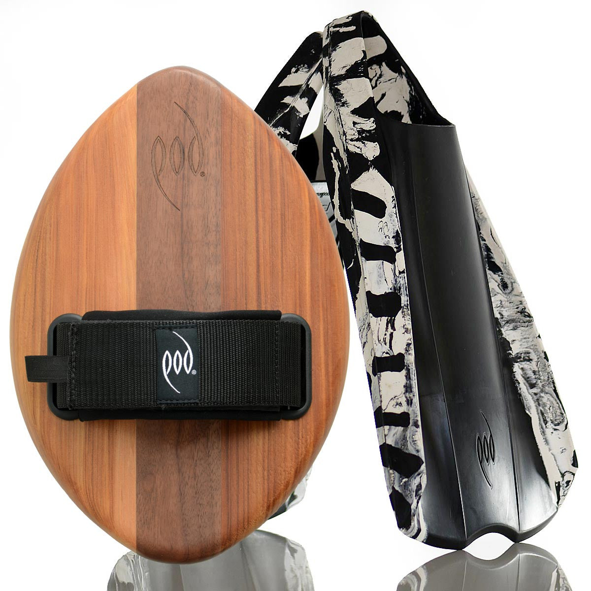 WOO Cedar/Walnut POD Handboard PF2 Swim Fins Black/White