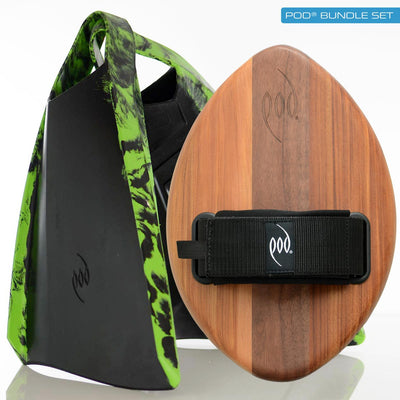 WOO Cedar/Walnut POD Handboard PF3 Swim Fins Black/Lime