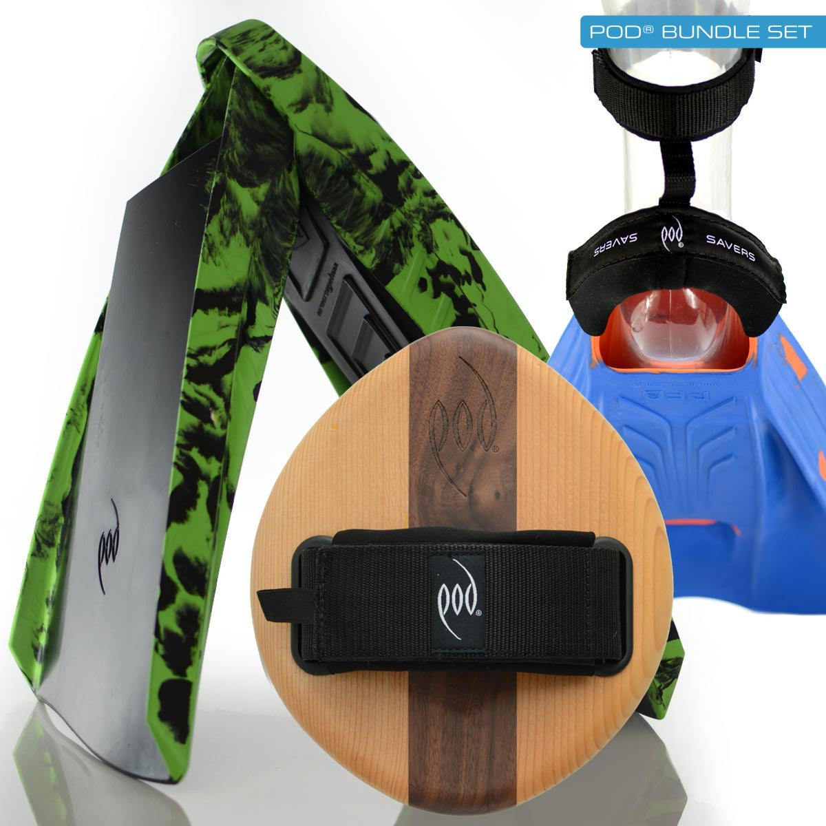 EGO Cedar/Walnut POD Handboard PF3 Swim Fins Black/Lime Heel Protectors Fin Savers