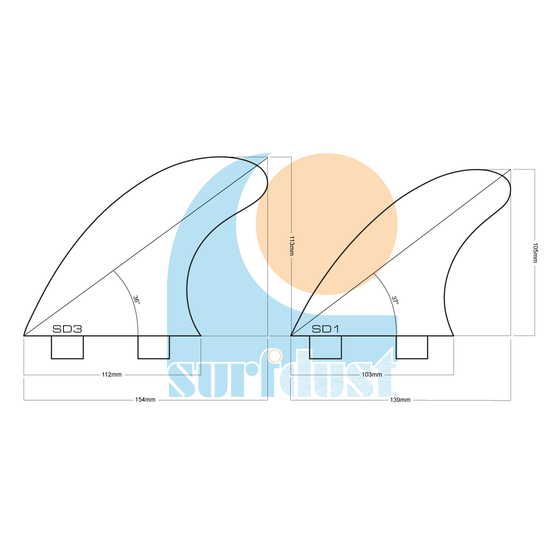 SURFDUST Surfboard Fins SD3 & SD1 Tri Set - FCS Compatible