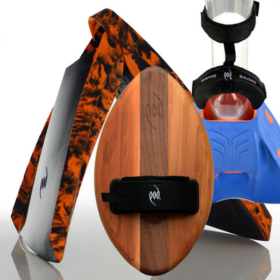 FLO Cedar Walnut POD Handboard PF3 POD Swim Fins Black/Orange Heel Protectors Fin Savers
