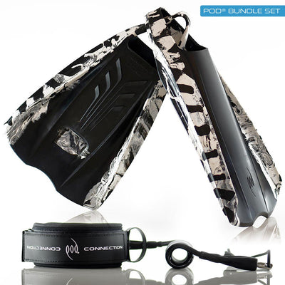 PF2 Black/White POD Swim Fins - Bodyboard Bicep Leash