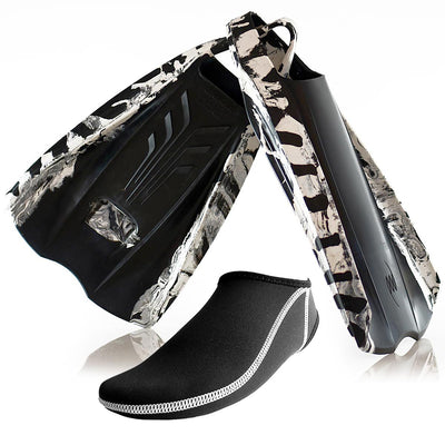 PF2  POD Swim Fins Black/White Natural Floating Rubber Fin Socks